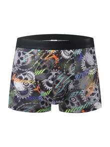 3pcs/Set Men's Fashionable Mixed Color & Pattern Underwear, Halloween Skeleton Casual Interesting Cute Polyester Elastic Waistband Thin Boxer Briefs, Suitable For Spring/Summer/Autumn - Multicolor - View 2
