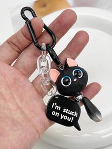 1pc Cute Big Eye Cat Shape Plush Keychain, Lovely Car Bag Pendant Key Chain, Creative Small Gift Car Accessories Bag Charm School Goth Y2k - Multicolor - View 18