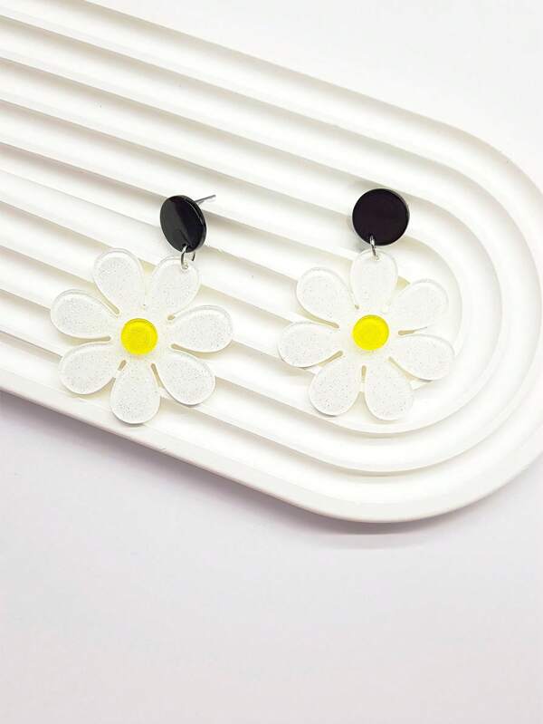 1 Pair Elegant Minimalist Farmhouse Style White Acrylic Flower Drop Earrings For Women, Casual, Party, Holiday, Versatile