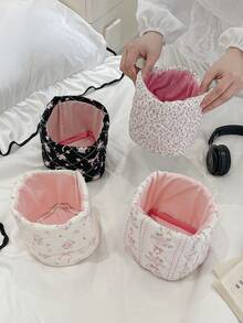 1 件碎花桶形化妆包清新花卉桶形旅行化妆包大容量桶形化妆包圆形化妆刷收纳包旅行化妆包和化妆品收纳袋女士旅行化妆包护肤品收纳包 - 彩色 - 查看 9