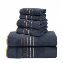 MIDENSI Juego de 6 toallas súper suaves MidEnsi - Secado rápido, toallas de baño y de mano ultra absorbentes, diseño a rayas, adecuado para uso en el hogar, hotel y spa, decoración de baño, decoración de otoño, regreso a la escuela, para salón de belleza, hogar y baño
