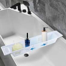 Estantería de baño de plástico, cesta de almacenamiento de juguetes de baño, organizador y almacenamiento de baño multifuncional, accesorios de baño retráctiles y de secado rápido, decoración de baño blanca para el verano - Blanco - Ver 1