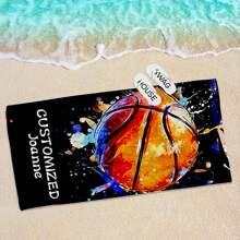 1 Pc Customized Basketball Beach Towel - Soft Tropical Design, Personalized With Name Or Any Text, Suitable For Beach, Gym Or Home Use, Ideal Sport Fan Holiday Gift, Personalized Beach Towel Summer Bathroom Decor Travel Essentials Travel Accessories Beach Essentials