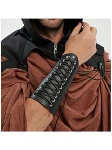 Furealux Apărători de brațe la modă pentru bărbați, cătușe pentru încheietura mâinii din piele PU cu șireturi în stil medieval, nelavabile, accesorii pentru costume de cosplay, războinic viking, spectacol de scenă, Halloween