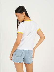 brave soul Short Sleeve Contrast Rib Ringer Tee - White - View 5