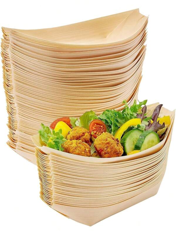 50 pièces Barques alimentaires en bambou - Mini plateaux à sushi, assiettes d'amuse-gueule, contenants en forme de feuille pour barbecues, camping et repas, accessoires de cuisine légers, accessoires de repas | Design de feuille naturelle | Contenants
