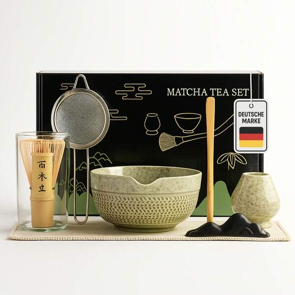 Roxlin Roxlin Matcha Set Tea (7-teilig) Keramik, Bambus Matcha Schneebesen, handgemachte Schale, Sieb & Zubehör