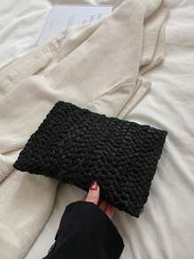 BAILEE 1 pieza Bolso de mano de cena con trenzado de hoja de maíz, bolso grande de mujer de paja de estilo sólido y simple para moda, ideal para vacaciones, viajes, combinar con ropa de moda y salir de compras con amigos