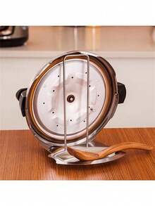 1pc Stainless Steel Pot Lid Rack Shelf With Drain Tray Bracket - Free Punching Soup Spoon Rack With Removable Shelf - Kitchen Accessories For Easy Pot Cover Storage And Drainage - Multicolor - View 4