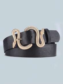1pc Fashion Golden Snake Buckle PU Leather Belt, Unisex Suitable For Party Casual Daily Commute Holiday Accessory