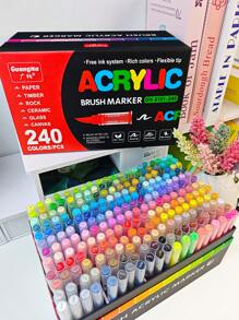 GuangNa240 Color Straight Liquid Acrylic Marker, Soft Tip Non-Press Student Drawing Color Marker, Graffiti Stackable Color Water-Based Marker Multi-Color Set