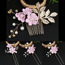 4pcs Gold Leaf Hair Combs, Handmade Bridal Flower Hair Accessories, Wedding Pearl Hair Ornaments, Hairpin & Hairclip Set