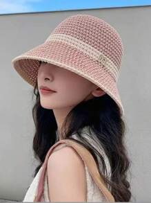 Ein Stück, Frauen Fischerhut, einfach und modisch ganzjährig gestrickter offener Fischerhut, atmungsaktiver Sonnenhut für den Sommer mit kleinem Gesicht.