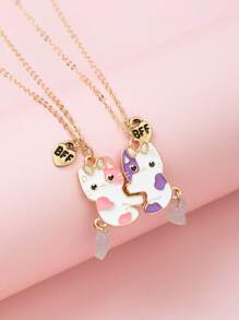 Set de 2 collares con colgante de gata con cola móvil y gota de aceite "Mejores amigos por siempre", regalo perfecto para un amigo