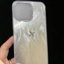 Airplane 1pc Minimalist Anti-Drop Phone Case, Full Body Protection With Feather Fiber Gradient Feather Wave Laser Shiny Artistic Design, Compatible With Iphone X XR XSMax 11 12 13 13Pro 13ProMax 14ProMax 14ProMax 15 15PRO 15PLUS 15PROMAX 16 16Pro 16Plus 16Promax Series