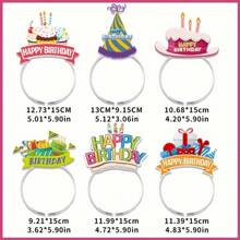 6pcs Paper Happy Birthday Foil Headbands & Birthday Party Caps, Head Decor For Birthday Celebration, Theme Party