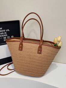 Fashionable Large Capacity Woven Tote Bag, New Beach Vacation Shoulder/Underarm Straw Big Bag, Suitable For Travel And Commuting, Hottest Beach Bags