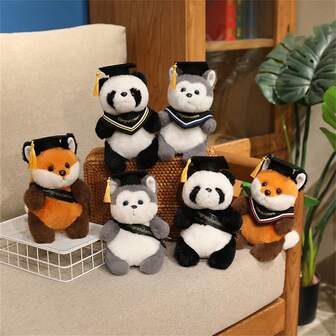 25 厘米/9.84 英寸毕业学者毛绒玩具 - 超柔软填充动物，毕业博士狐狸/熊猫/哈士奇，配有博士帽、丝带、三角围巾，学术托儿所装饰，蒙特梭利毕业礼物和收藏成就纪念品，特殊毕业礼物，生日礼物，母亲节礼物