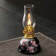 1pc Ceramic Enamel Floral Household Oil Lamp, Includes Lampshade, Adjustable Wick, For Indoor Use - Fuel Not Included, Suitable For Christmas, Easter, Festival, Valentine's Day, Gifts