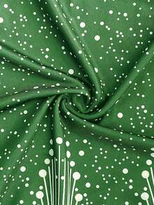 Plus Size Women Polka Dot & Geometric V-Neck Midi Dress, Elegant Short Sleeve Spring/Summer Knit Fabric, Medium Stretch - Green - View 6