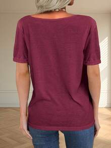 Women Deep V Neck Short Sleeve Tops Solid Casual Loose Basic T Shirt