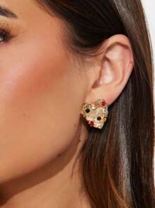 1 paire de boucles d'oreilles style vintage avec pendentif en forme de cœur et faux diamants verts, convient pour le banquet et les tenues de mariage
