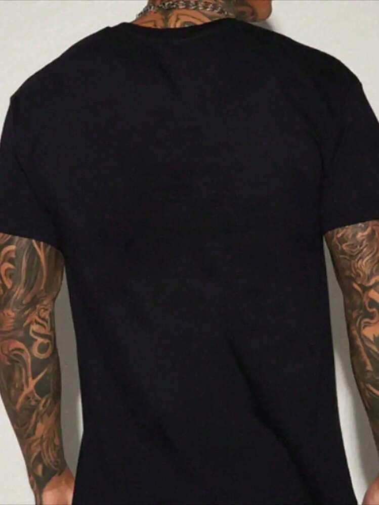 Men's T-Shirt With Religious Motif, Men's Round-Neck T-Shirt, 220 G/M², For Summer, Made Of Pure Cotton, Short Sleeves (1 Piece) - 黑色 - 查看 2