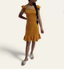 Vestido color bugambilia , unitalla de 30 a 34  Liso  Elegante    Bajo con volante  Capas relajadas  Volante fruncido - Mostaza Amarilla - Ver 1