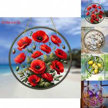 1pc, 2d Flat Lemon Tree - White Magnolia, Red Flowers, Purple Butterfly Sun Catcher, Translucent Circular Window Hanging Decoration, Furniture Natural Theme Decoration, Very Suitable For Walls, Gardens, Porch Furniture Natural Decoration, The Best Holiday Gift For Family And Friends