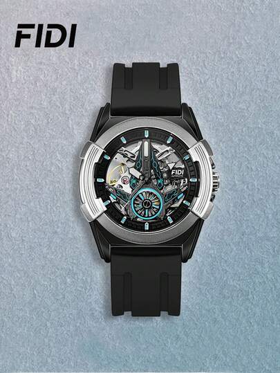 1PC FIDI Men's Automatic Mechanical Watch 30m Water Resistant Luminous Dial Mineral Wear-Resistant Glass Silicone Band Sports Casual Watch