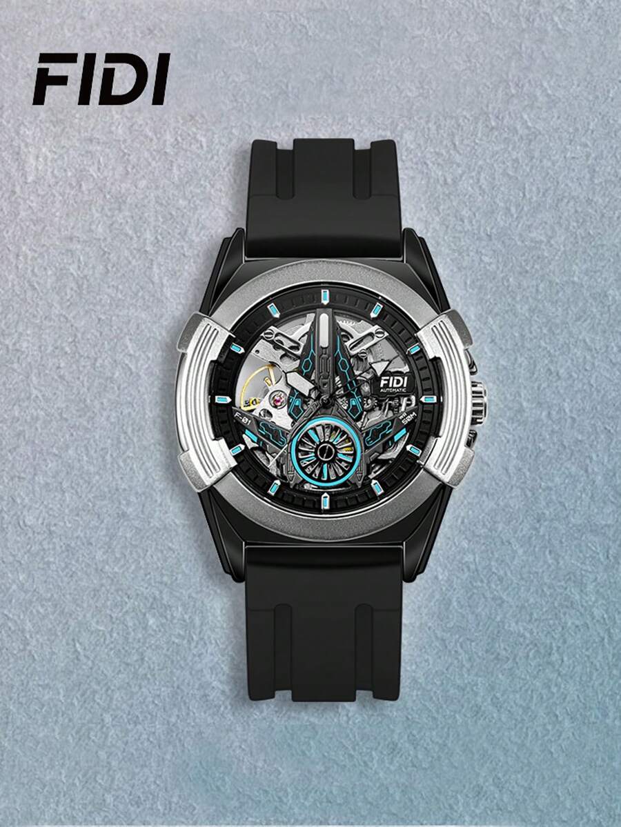 1PC FIDI Men's Automatic Mechanical Watch 30m Water Resistant Luminous Dial Mineral Wear-Resistant Glass Silicone Band Sports Casual Watch