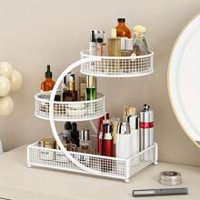 1pc Lightweight Varnished Metal Makeup Storage Rack - No - Installation, Ideal For Vanity Countertop, For Lipstick & Skincare - White - View 3