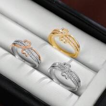 1pc Minimalist Line Design Cubic Zirconia Inlaid Women Ring - Multicolor - View 10