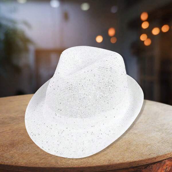 Women Men Sequin Fedoras Hat Classic Summer Breathable Shiny Panama Hat Casual Dress Cap For Party Clothes Accessories