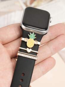 Conjunto de 4 pulseiras de relógio de abacaxi com desenho animado, charms de metal com frutas fofas, decorações compatíveis com acessórios de pulseira de relógio da série Watch