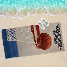 1pc Customizable Basketball Hoop And Your Name Design Ultra-Soft, Quick-Dry, 240GSM, Modern Rectangular Beach Towel - Personalized Gift For Summer, Swimming, Camping Holiday Bathroom Decor Travel Essentials Travel Accessories Beach Essentials