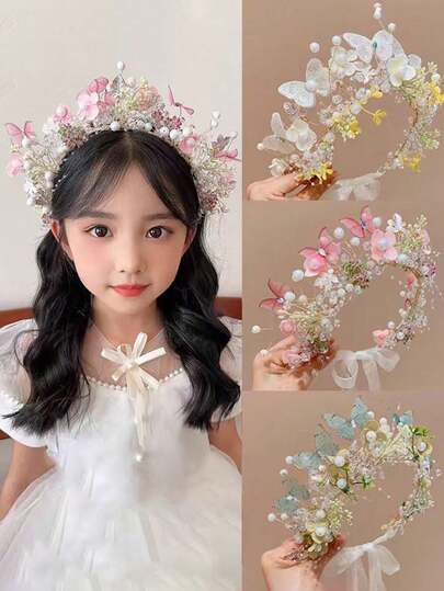 1pc Ethereal Fairy Princess Style Flower Headband Headdress, Floral Crown, Bridal Bridesmaid Decoration, Suitable For Wedding, Stage Performance, Travel, Beach, Gift