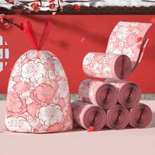 1 Roll 80pcs 4 Gallon Plum Blossom Scented Trash Bags, Self-Tie Drawstring Closure, Thick & Portable Kitchen Garbage Bags, Suitable For Office & Home
