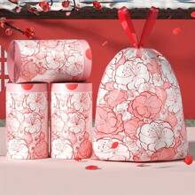 1 Roll 80pcs 4 Gallon Plum Blossom Scented Trash Bags, Self-Tie Drawstring Closure, Thick & Portable Kitchen Garbage Bags, Suitable For Office & Home