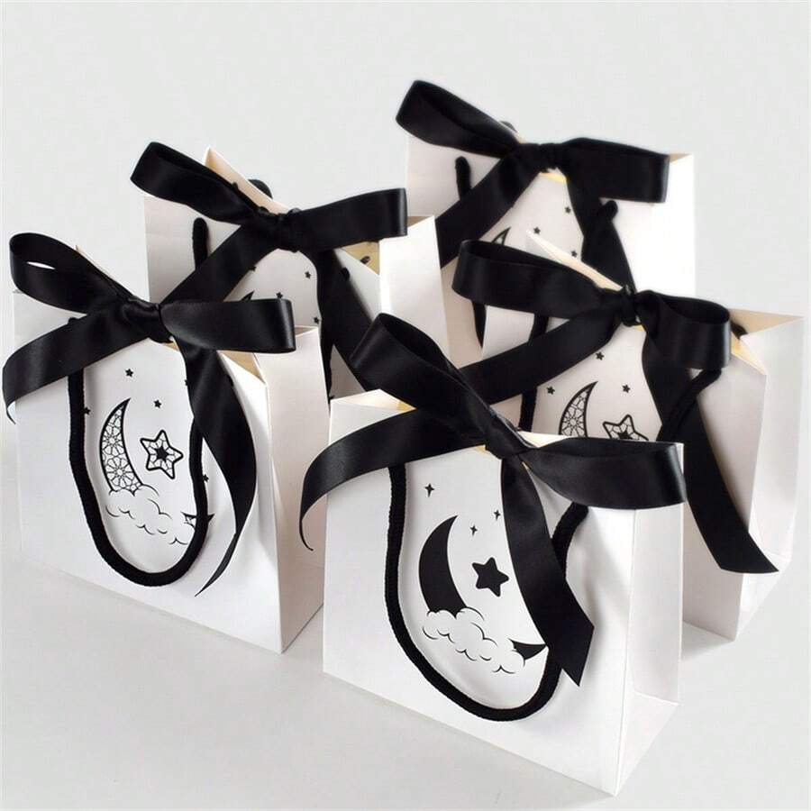5 sztuk minimalistycznych białych gwiazd księżycowych dużych kokard mini torebek w magazynie odświeżająca czarno-biała torebka torba na zakupy