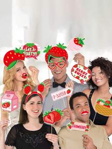 28 Pcs/Set Summer Fruit Birthday Party Decorations Photo Props, Hawaiian Party Strawberry Selfie DIY Decorations