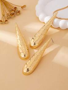 3pcs Set Women Fashion Geometric Pattern Pendant Necklace & Earrings Jewelry Set - Yellow Gold - View 5