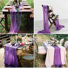 8pcs Violet Cheese Patterned Bohemian Gauze Tablecloths 35*71 Inches, Romantic Cheesecloth Tablecloths For Weddings, Engagements, Bridal Showers, Gifts, Birthday Parties, Gatherings, Cake Tables - Multicolor - View 5