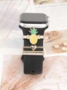Conjunto de 4 pulseiras de relógio de abacaxi com desenho animado, charms de metal com frutas fofas, decorações compatíveis com acessórios de pulseira de relógio da série Watch