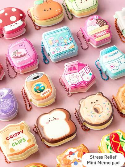 1/4pcs Stress-Relief Memo Pad, Kawaii Dessert Beverage Game Series Mini Notepad With Hanging Charm, Cute Portable Shaped Note Office School Student Gift,School Supplies,Back To School