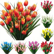 4 Bundles Artificial Tulips Flowers Bouquet Home Garden Wedding Decor