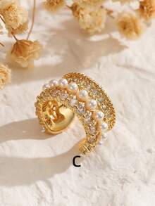 1pc Minimalist Rhinestone Double Layer Ear Clip For Women, Ear Cuff No Piercing Copper Plated Niche Design Fashionable - Yellow Gold - View 20