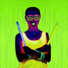 夜光派对用品，1 件霓虹派对装饰 3.3 X 6.6 英尺荧光马卡龙黄绿粉红金属丝箔流苏窗帘，照片亭道具背景飘带，生日、毕业典礼、圣诞派对装饰 - 彩色 - 查看 6