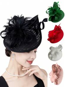 1pc Vintage Feathers Flower Arrow Fascinator Hat Women Church Kentucky Derby Fascinator Headband For Bridal Wedding Dress Hat Tea Party Accessories Mini Hat Tiny Hat Mini Cap - Multicolor - View 1