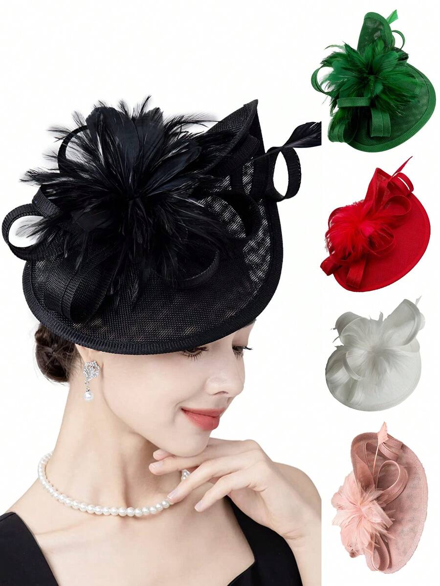 1pc Vintage Feathers Flower Arrow Fascinator Hat Women Church Kentucky Derby Fascinator Headband For Bridal Wedding Dress Hat Tea Party Accessories Mini Hat Tiny Hat Mini Cap - Multicolor - View 1